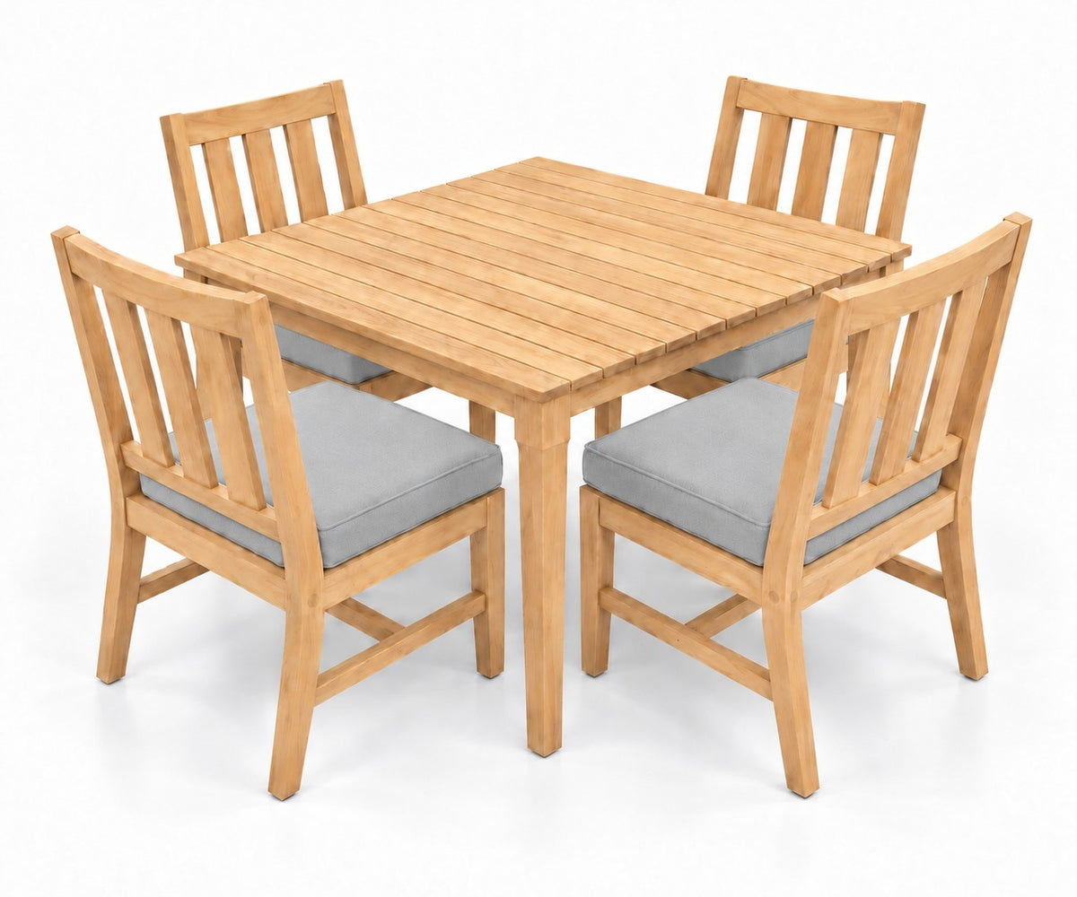 Mila Teak Dining Set – 5 Piece in Sunbrella 5402 Canvas Granite | Jr's Patio San Diego