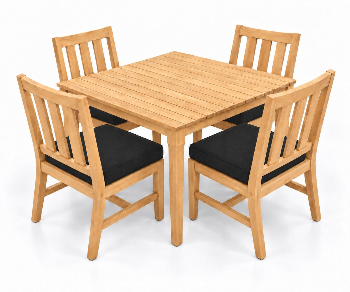 Mila Teak Dining Set – 5 Piece in Sunbrella 5408 Canvas Black | Jr's Patio San Diego