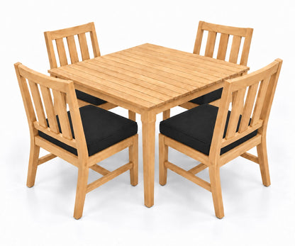 Mila Teak Dining Set – 5 Piece in Sunbrella 5408 Canvas Black | Jr's Patio San Diego