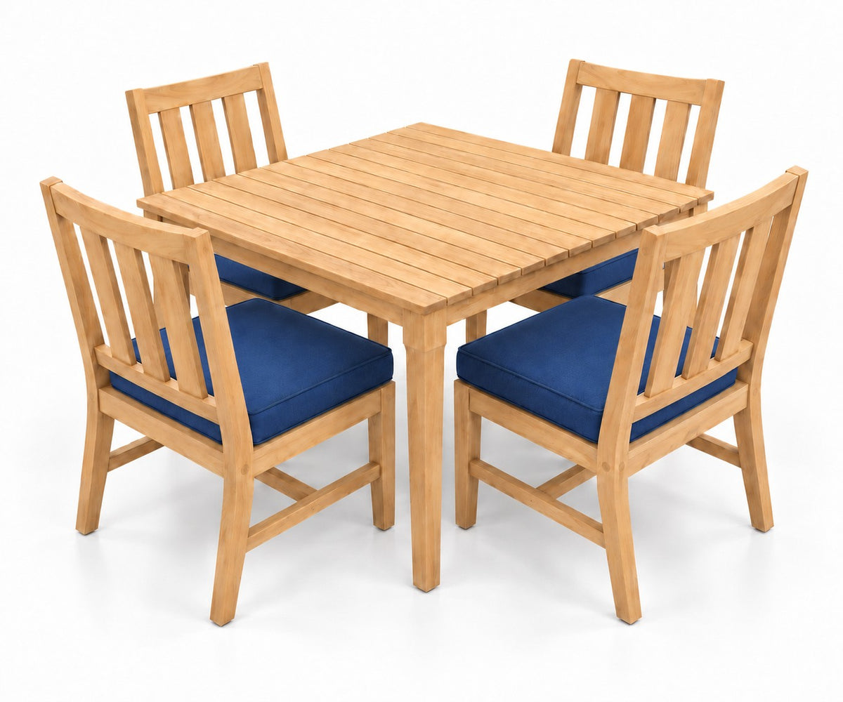 Mila Teak Dining Set – 5 Piece in Sunbrella 5439 Canvas Navy | Jr's Patio San Diego