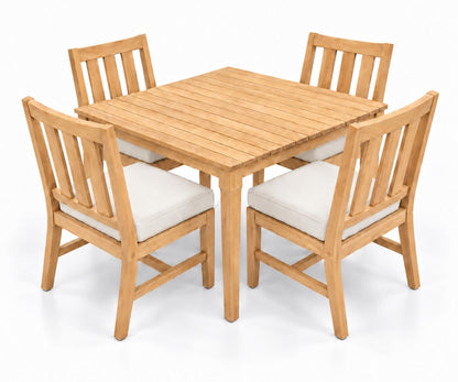 Mila Teak Dining Set – 5 Piece in Sunbrella 5453 Canvas Canvas | Jr's Patio San Diego