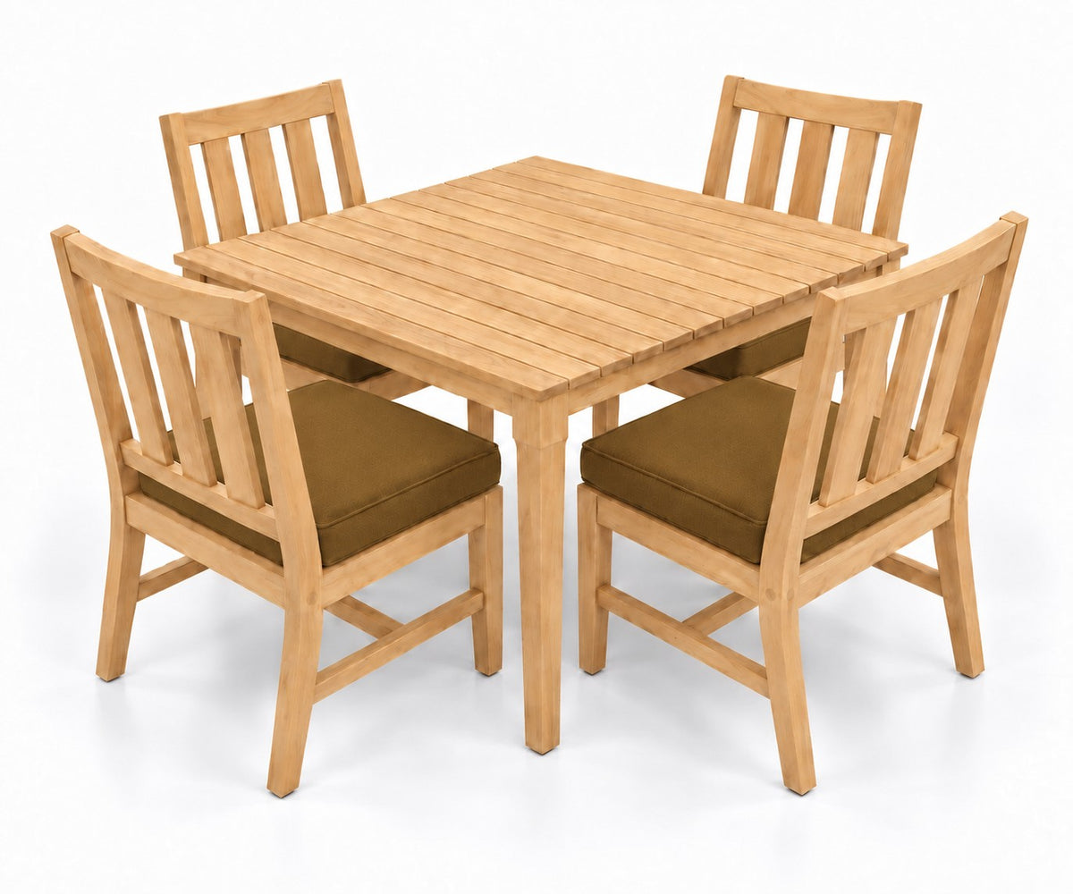 Mila Teak Dining Set – 5 Piece in Sunbrella 5488 Canvas Teak | Jr's Patio San Diego