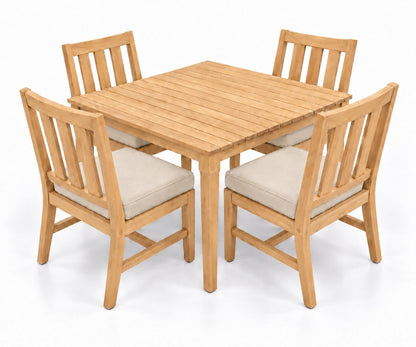 Mila Teak Dining Set – 5 Piece in Sunbrella 5492 Canvas Flax | Jr's Patio San Diego