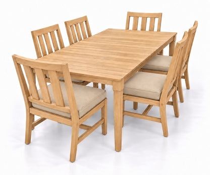 Mila Teak Dining Set – 7 Piece in Sunbrella 48019 Spectrum Sand | Jr's Patio San Diego