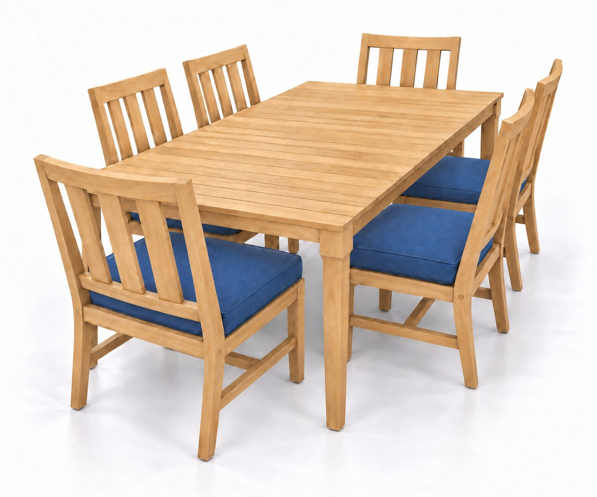 Mila Teak Dining Set – 7 Piece in Sunbrella 48080 Spectrum Indigo | Jr's Patio San Diego