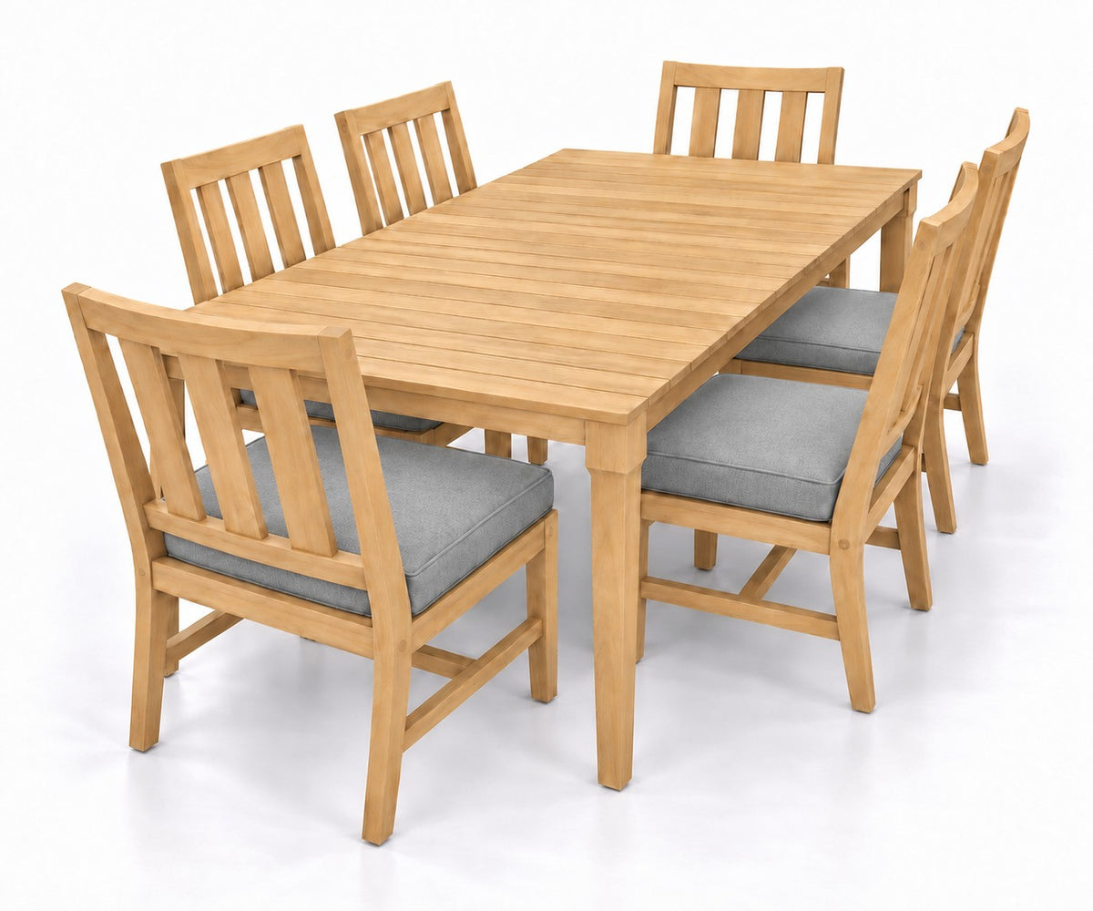 Mila Teak Dining Set – 7 Piece in Sunbrella 5402 Canvas Granite | Jr's Patio San Diego