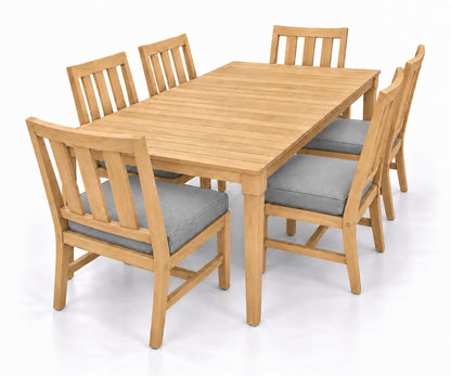 Mila Teak Dining Set – 7 Piece in Sunbrella 5402 Canvas Granite | Jr's Patio San Diego