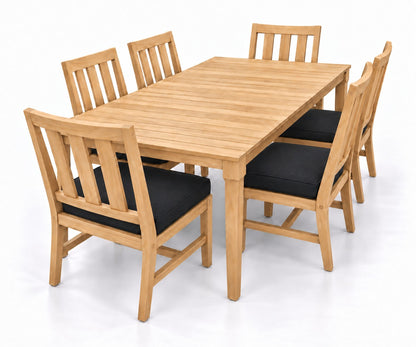 Mila Teak Dining Set – 7 Piece in Sunbrella 5408 Canvas Black | Jr's Patio San Diego