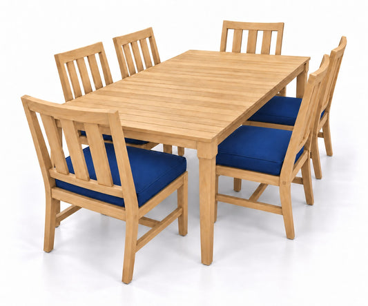 Mila Teak Dining Set – 7 Piece in Sunbrella 5439 Canvas Navy | Jr's Patio San Diego