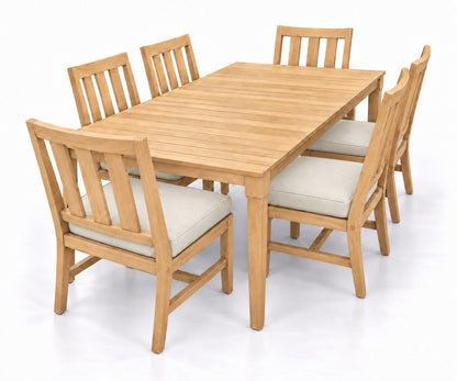 Mila Teak Dining Set – 7 Piece in Sunbrella 5453 Canvas Canvas | Jr's Patio San Diego