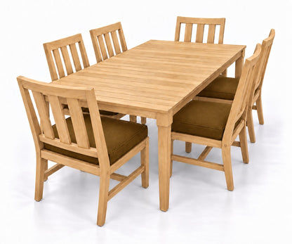 Mila Teak Dining Set – 7 Piece in Sunbrella 5488 Canvas Teak | Jr's Patio San Diego