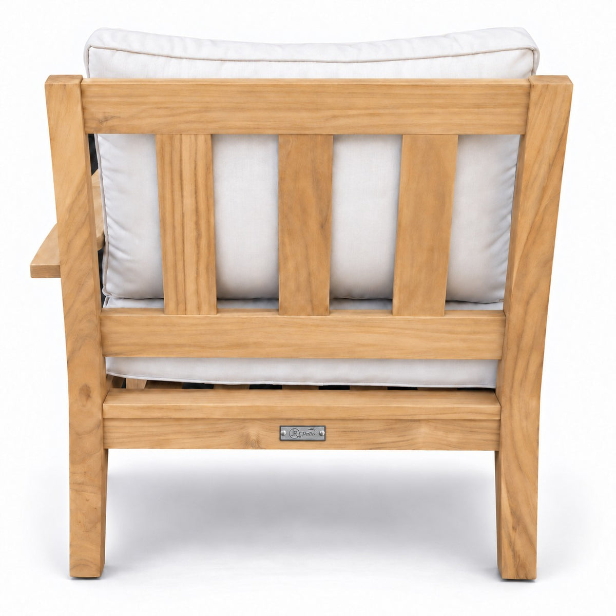 Mila Teak Left-Arm Sectional Chair – back view showing the slatted teak back | Jr's Patio San Diego