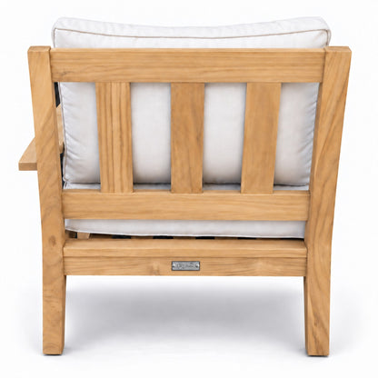 Mila Teak Left-Arm Sectional Chair – back view showing the slatted teak back | Jr's Patio San Diego