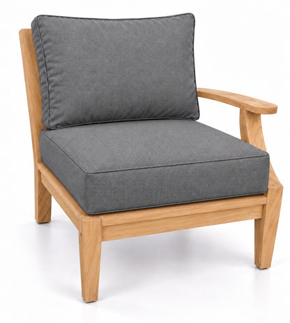 Mila Teak Left-Arm Sectional Chair in Sunbrella 40434 Cast Slate | Jr's Patio San Diego