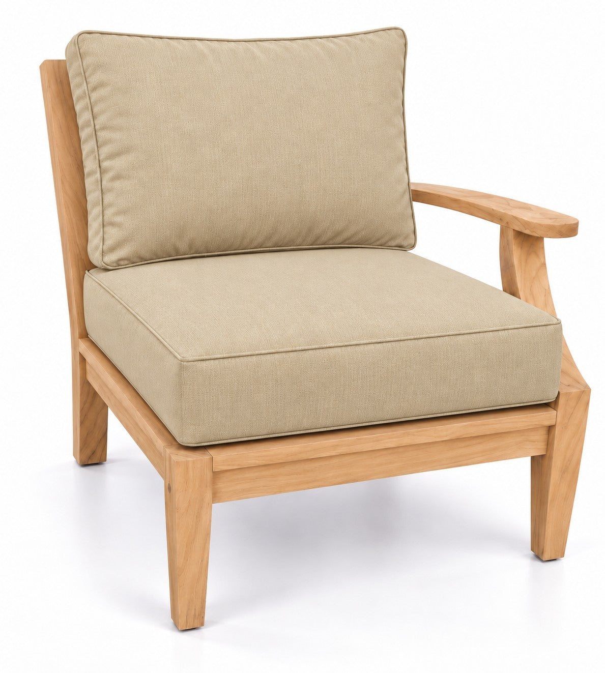 Mila Teak Left-Arm Sectional Chair in Sunbrella 48019 Spectrum Sand | Jr's Patio San Diego