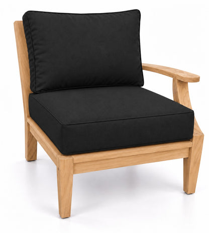 Mila Teak Left-Arm Sectional Chair in Sunbrella 5408 Canvas Black | Jr's Patio San Diego