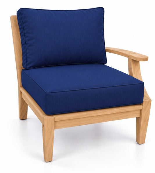 Mila Teak Left-Arm Sectional Chair in Sunbrella 5439 Canvas Navy | Jr's Patio San Diego