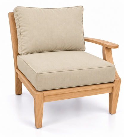 Mila Teak Left-Arm Sectional Chair in Sunbrella 5492 Canvas Flax | Jr's Patio San Diego