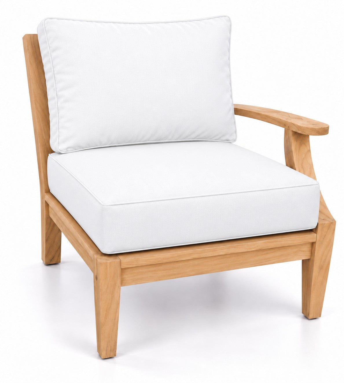 Mila Teak Left-Arm Sectional Chair in Olefin White | Jr's Patio San Diego