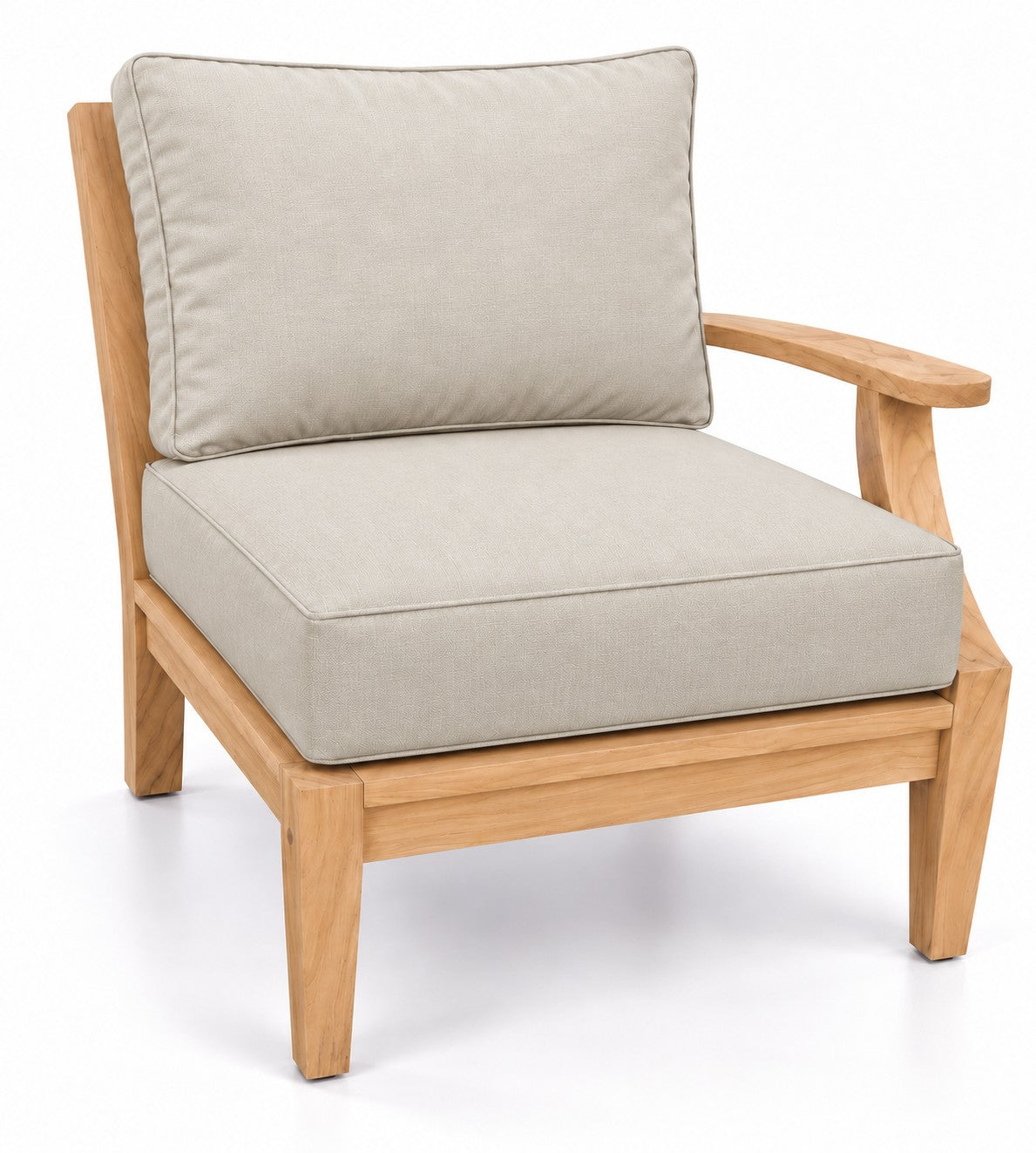 Mila Teak Left-Arm Sectional Chair in Olefin Beige | Jr's Patio San Diego