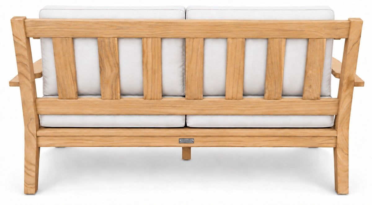 Mila Teak Loveseat – back view showing the slatted teak back | Jr's Patio San Diego