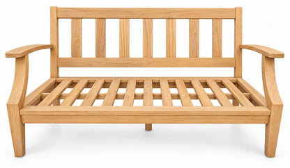 Mila Teak Loveseat – solid teak frame without cushions, front view | Jr's Patio San Diego
