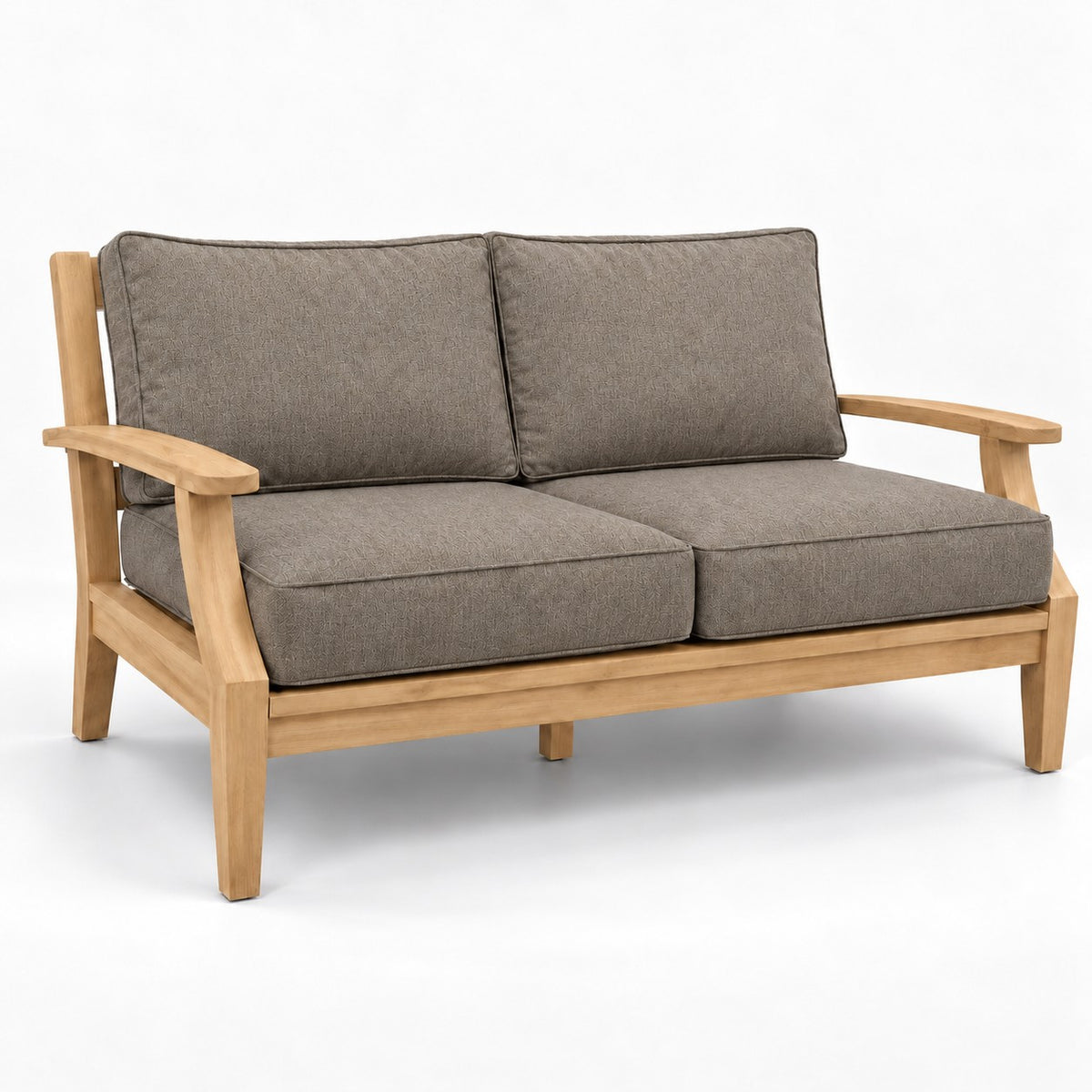 Mila Teak Loveseat in Sunbrella 40432 Cast Shale | Jr's Patio San Diego