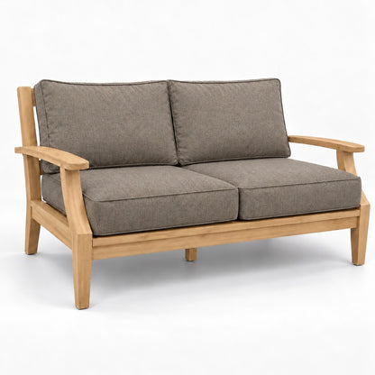 Mila Teak Loveseat in Sunbrella 40432 Cast Shale | Jr's Patio San Diego