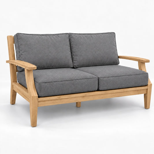 Mila Teak Loveseat in Sunbrella 40434 Cast Slate | Jr's Patio San Diego