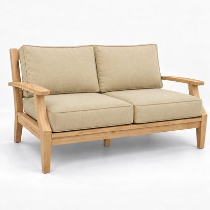 Mila Teak Loveseat in Sunbrella 48019 Spectrum Sand | Jr's Patio San Diego
