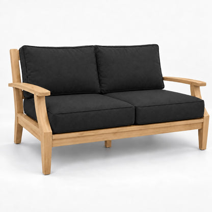 Mila Teak Loveseat in Sunbrella 5408 Canvas Black | Jr's Patio San Diego
