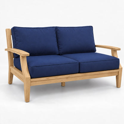 Mila Teak Loveseat in Sunbrella 5439 Canvas Navy | Jr's Patio San Diego