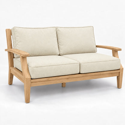 Mila Teak Loveseat in Sunbrella 5453 Canvas Canvas | Jr's Patio San Diego