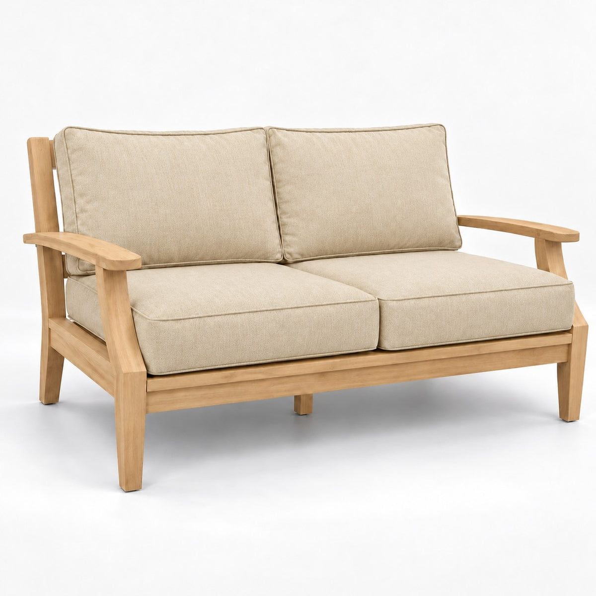 Mila Teak Loveseat in Sunbrella 5492 Canvas Flax | Jr's Patio San Diego