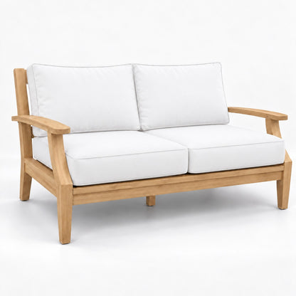 Mila Teak Loveseat in Olefin White | Jr's Patio San Diego