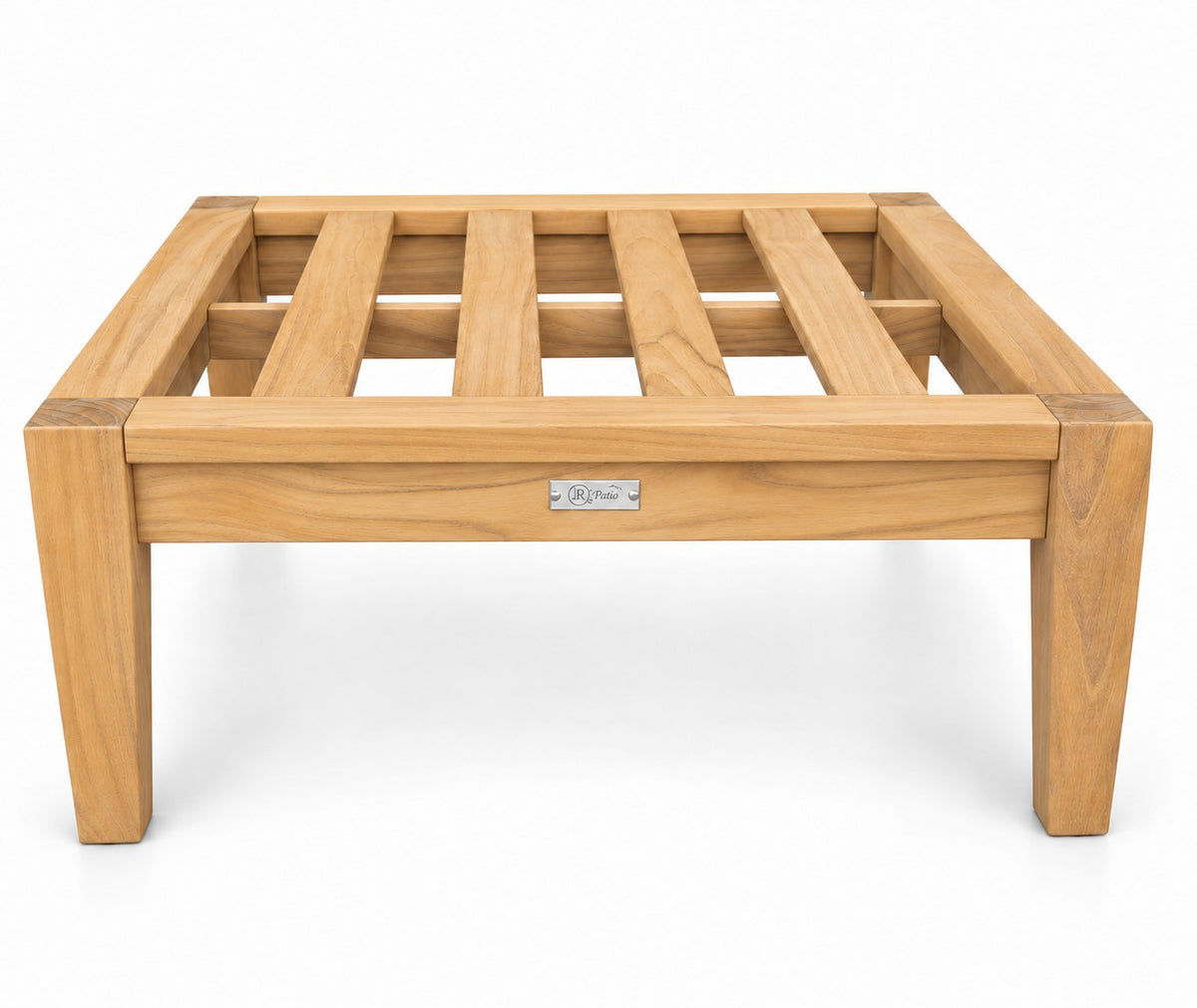 Mila Teak Ottoman – solid teak frame without cushions, front view | Jr's Patio San Diego