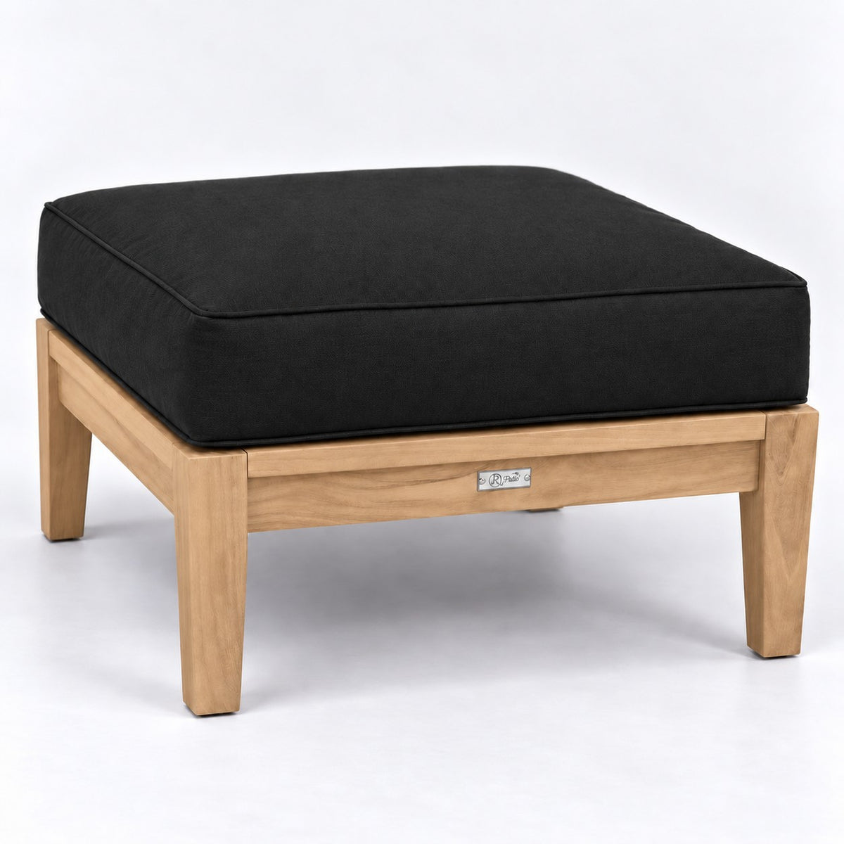 Mila Teak Ottoman in Sunbrella 5408 Canvas Black | Jr's Patio San Diego