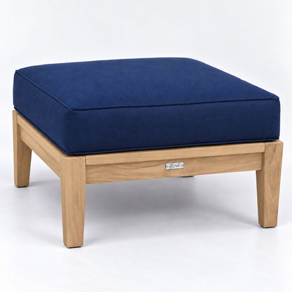 Mila Teak Ottoman in Sunbrella 5439 Canvas Navy | Jr's Patio San Diego