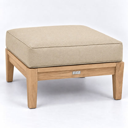 Mila Teak Ottoman in Sunbrella 5492 Canvas Flax | Jr's Patio San Diego