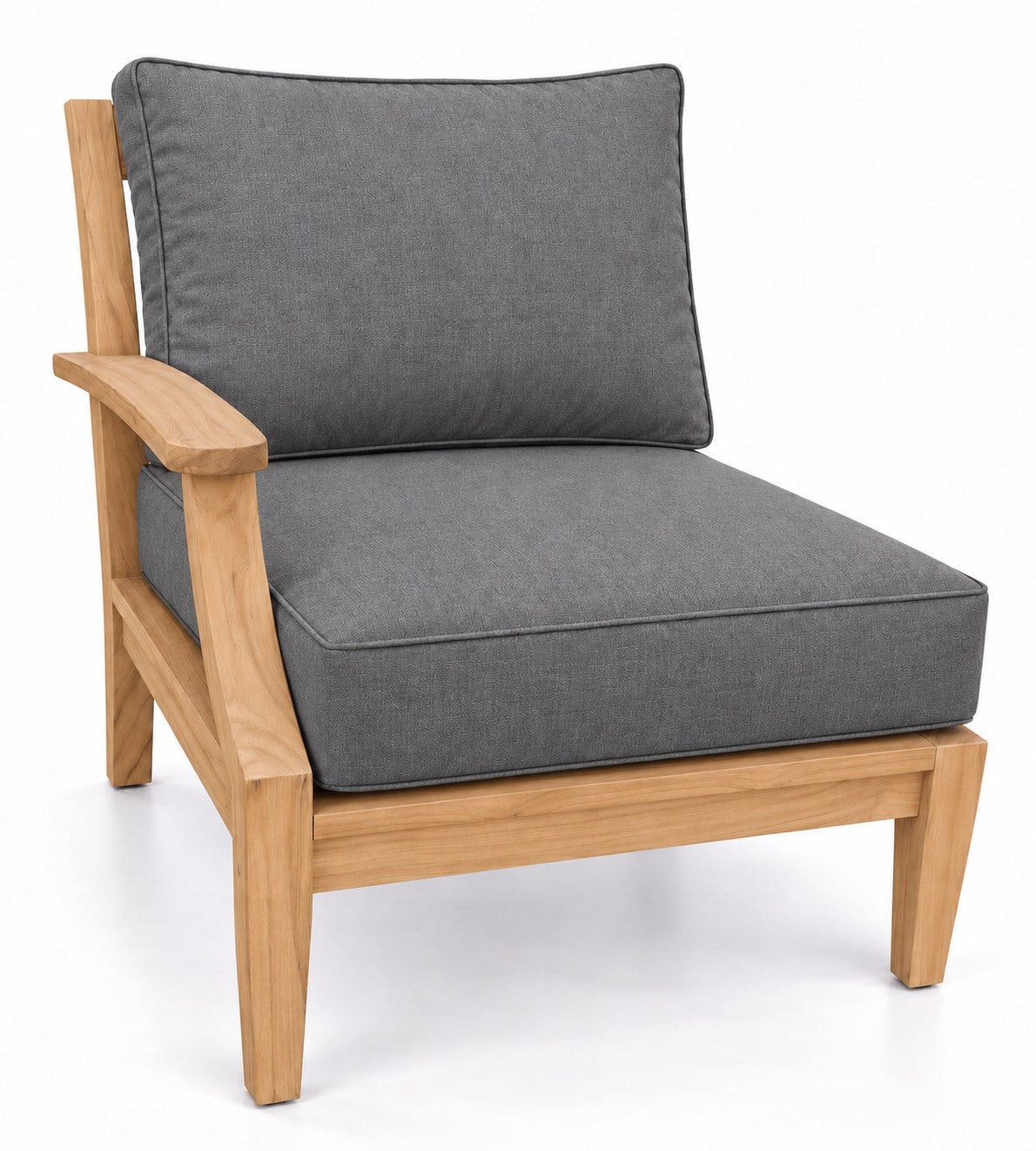 Mila Teak Right-Arm Sectional Chair in Sunbrella 40434 Cast Slate | Jr's Patio San Diego