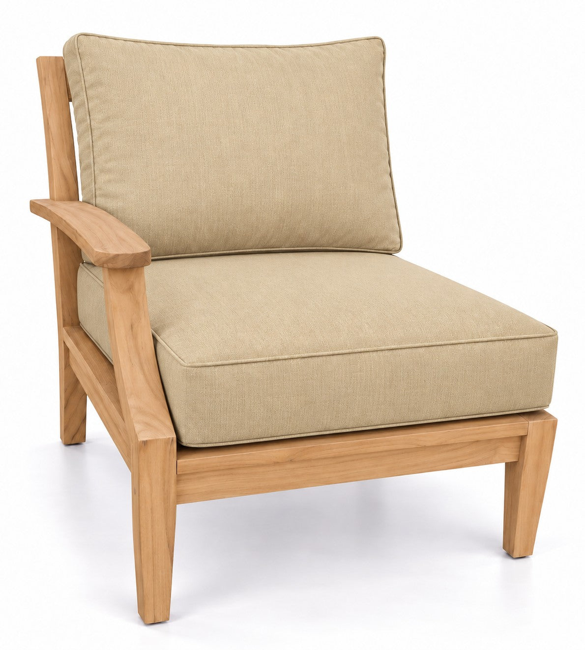 Mila Teak Right-Arm Sectional Chair in Sunbrella 48019 Spectrum Sand | Jr's Patio San Diego