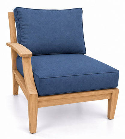 Mila Teak Right-Arm Sectional Chair in Sunbrella 48080 Spectrum Indigo | Jr's Patio San Diego