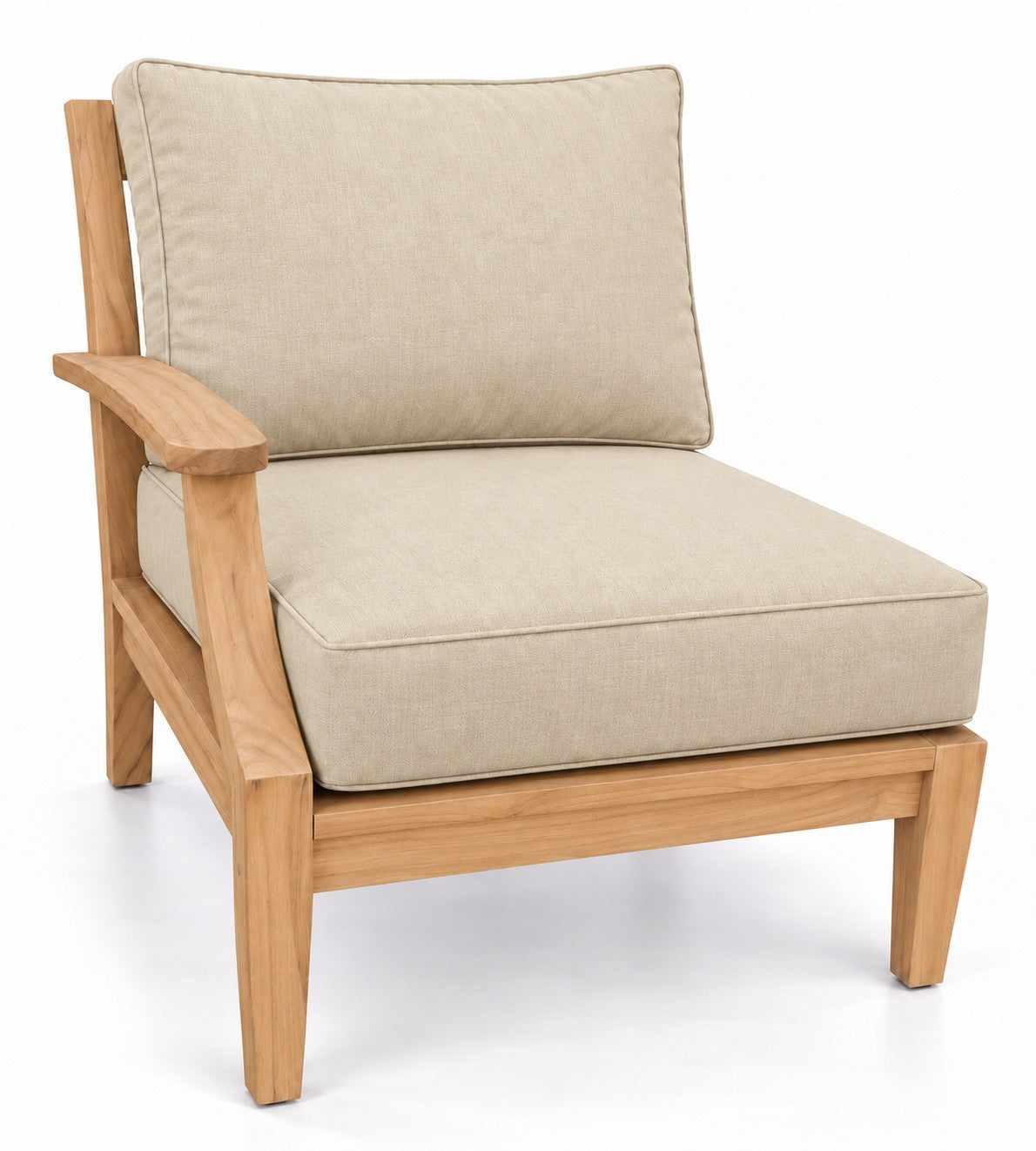 Mila Teak Right-Arm Sectional Chair in Sunbrella 5492 Canvas Flax | Jr's Patio San Diego