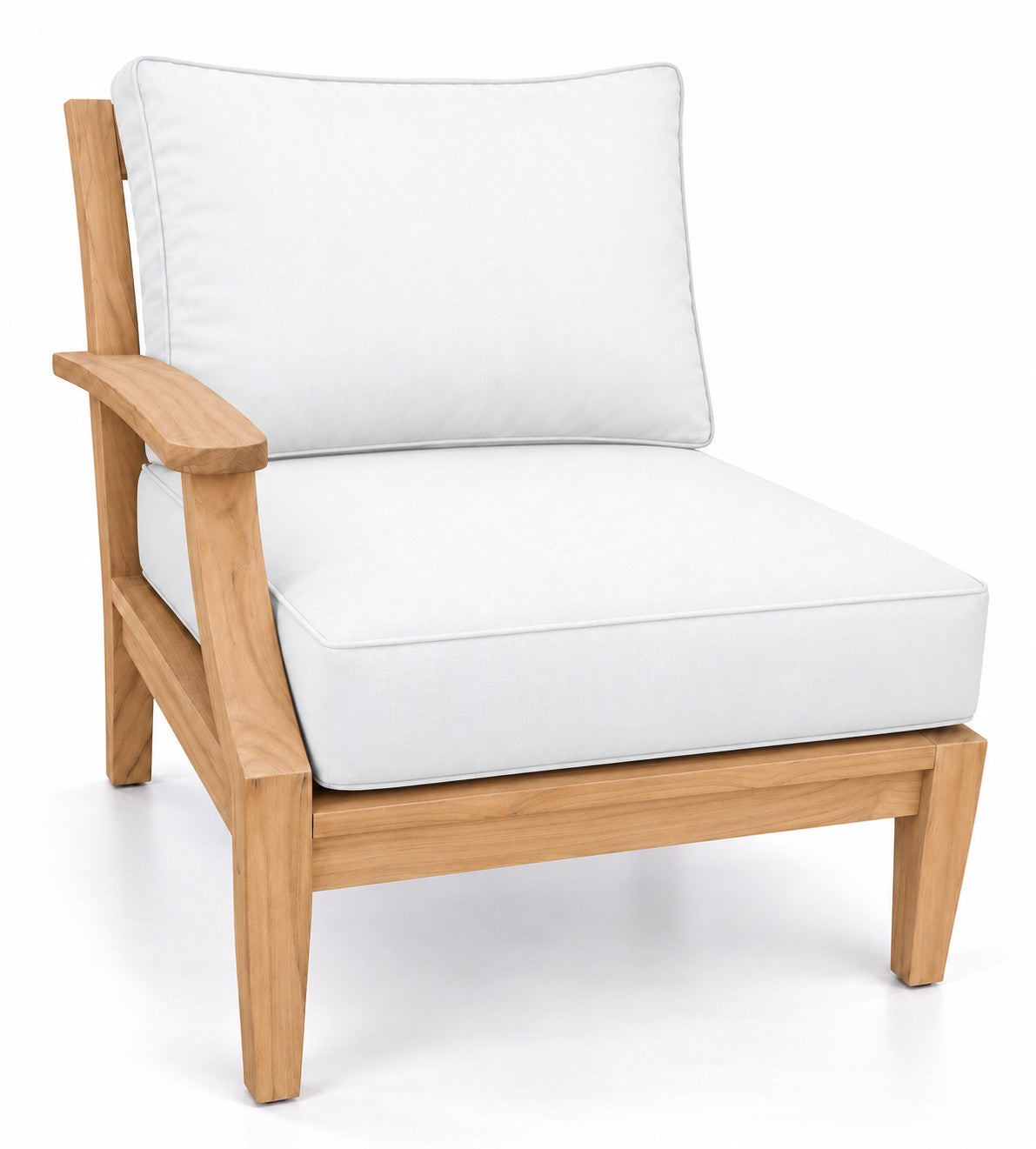 Mila Teak Right-Arm Sectional Chair in Olefin White | Jr's Patio San Diego