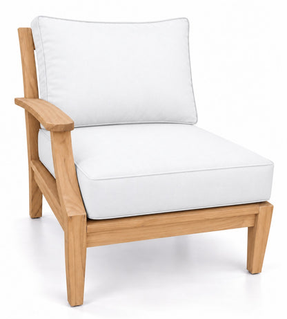 Mila Teak Right-Arm Sectional Chair in Olefin White | Jr's Patio San Diego