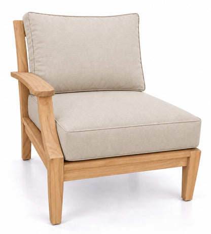 Mila Teak Right-Arm Sectional Chair in Olefin Beige | Jr's Patio San Diego