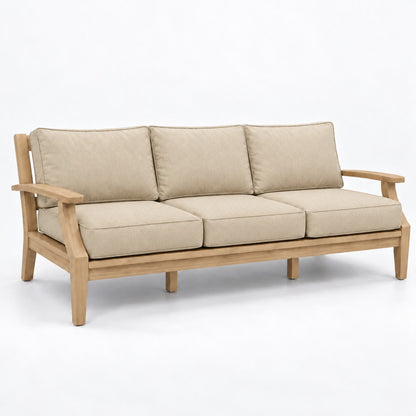 Mila Teak Sofa in Sunbrella 5492 Canvas Flax | Jr's Patio San Diego