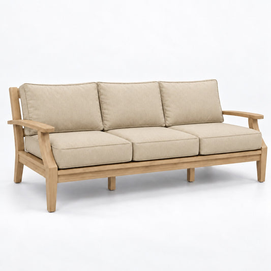 Mila Teak Sofa in Sunbrella 5492 Canvas Flax | Jr's Patio San Diego