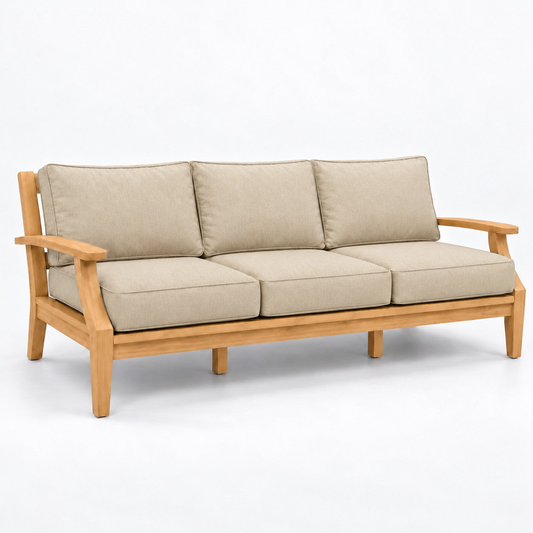 Mila Teak Sofa in Sunbrella 5492 Canvas Flax | Jr's Patio San Diego