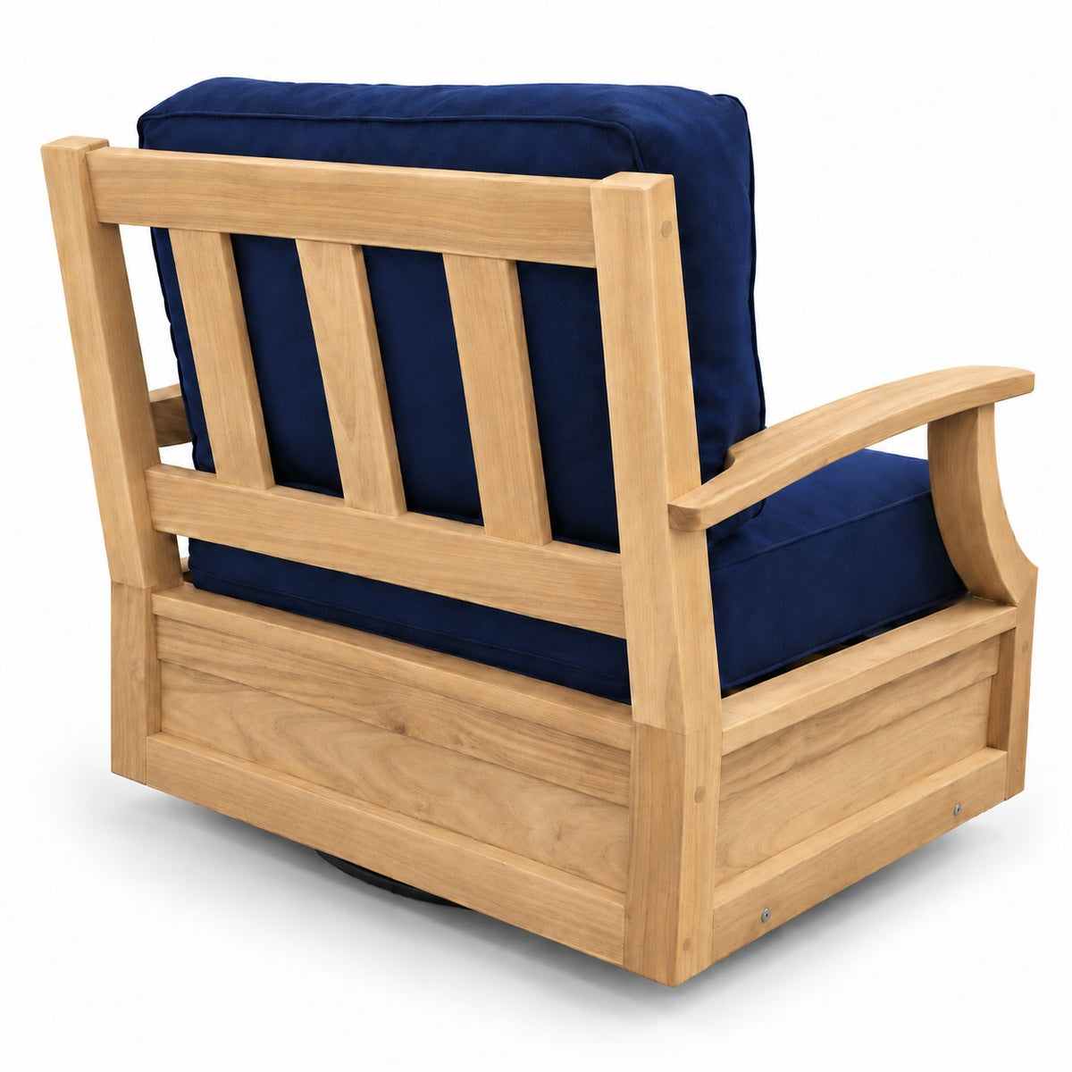 Mila Teak Swivel Club Chair – back view showing the slatted teak back | Jr's Patio San Diego
